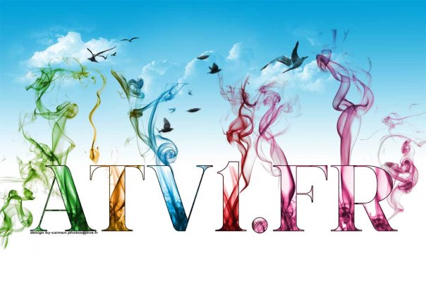 Logo ATV1.FR, lettres en fumées colorées. Design graphique de la PREMIÈRE chaîne de Web TV en direct en France, marquant un tournant dans l'audiovisuel numérique.