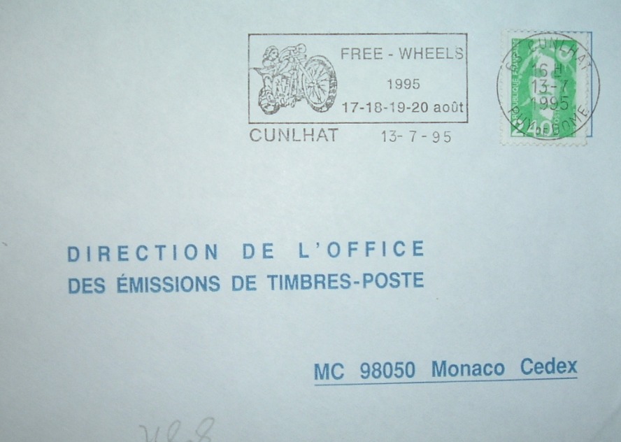 Timbre Monaco 1995 Free Wheels Cunlhat, Direction des Émissions de Timbres-Poste.
