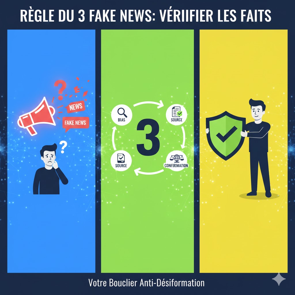 La Règle du 3 Fake News : méthode simple pour vérifier les faits rapidement.