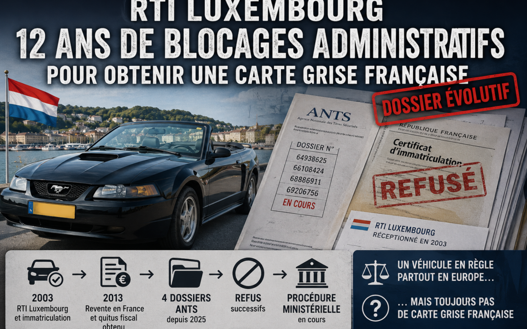 RTI Luxembourg Ford Mustang américaine confrontée à 12 ans de blocages administratifs pour obtenir une carte grise française malgré une réception à titre isolé luxembourgeoise.