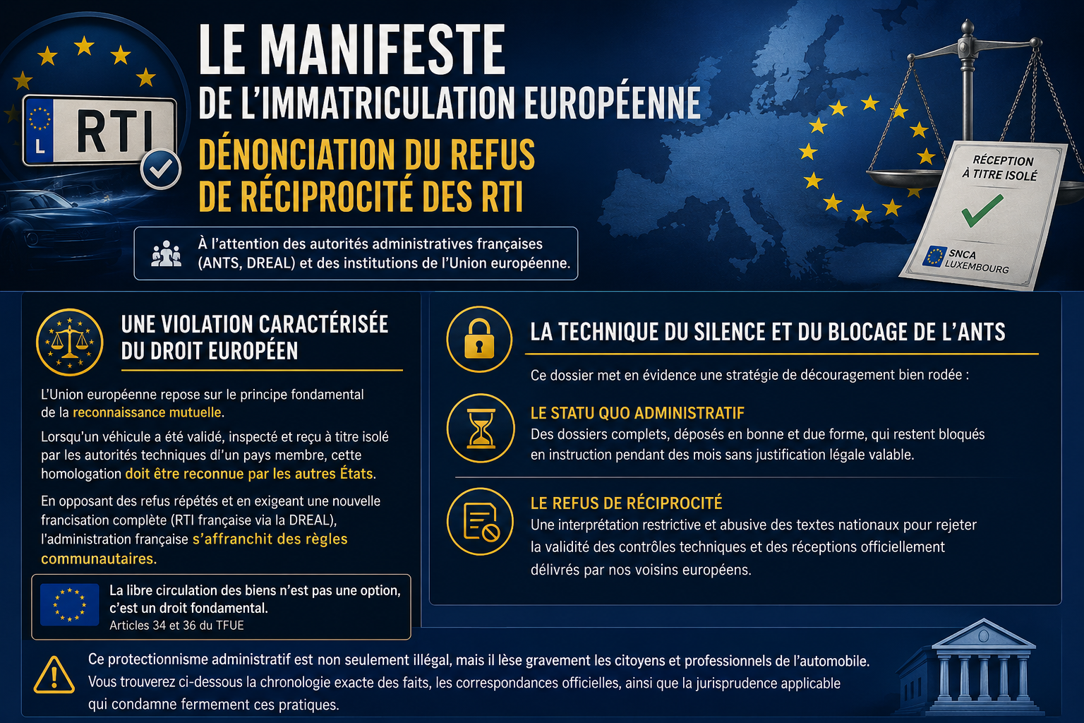 Manifeste de l'immatriculation européenne dénonçant le refus de réciprocité des RTI entre le Luxembourg et la France par l'ANTS et la DREAL